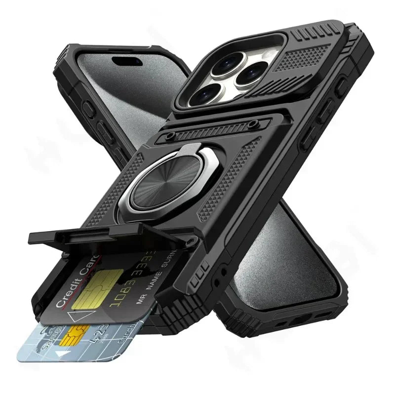 Case For iPhone 16 15 14 13 12 11 Pro Max XS XR 8 7 Plus Magnetic Rotated Ring Kickstand Heavy Duty Drop Protection Wallet Cover