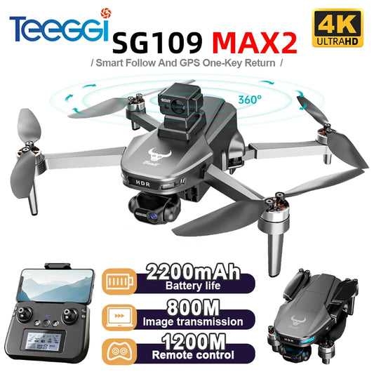 Teeggi SG109 MAX2 3-Axis Stabilized Gimbal Mini Drone 360° Laser Obstacle Avoidance RC Quadcopter Brushless Motor C0. GPS Drone