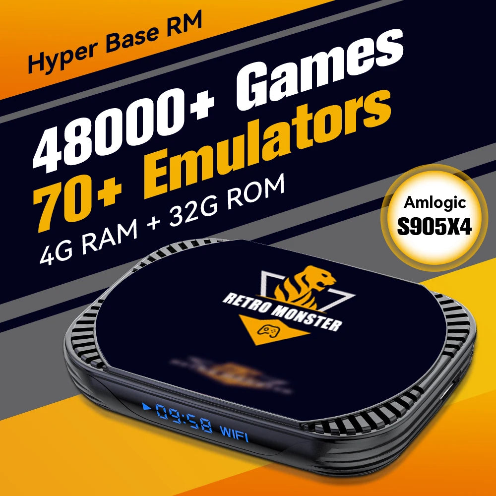 Hyper Base Retro Monster Game Consoles Amlogic S905X4 With 48000+ Games For PS1/PSP/DC/Sega Saturn EmuELEC 4.6 4GB RAM+32GB ROM